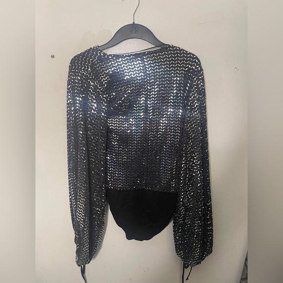 Zara silver bodysuit/ blouse formal size small - Picture 6 of 8